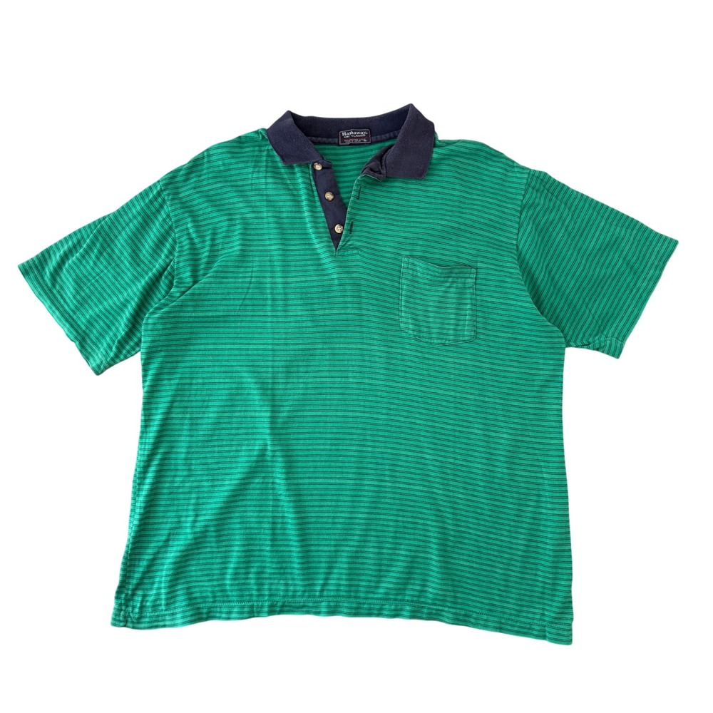 Polo Shirt Mens XL Hathaway Jack Nicklaus Green Striped Cotton Lisle Vintage